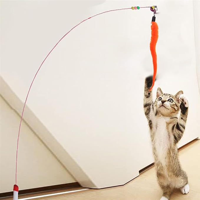 24 PCS Cat Worm Toy Refills Cat Wand Toy Replacement Interactive Wand Accessories Feather Worm Teaser Refills Attachment