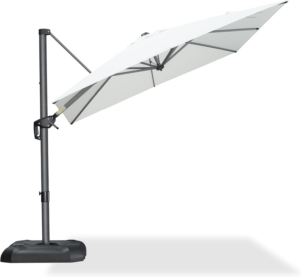 PURPLE LEAF 8 Feet Patio Umbrella Outdoor Cantilever Square Umbrella Aluminum Offset Umbrella with 360-degree Rotation for Garden Deck Pool Patio, White