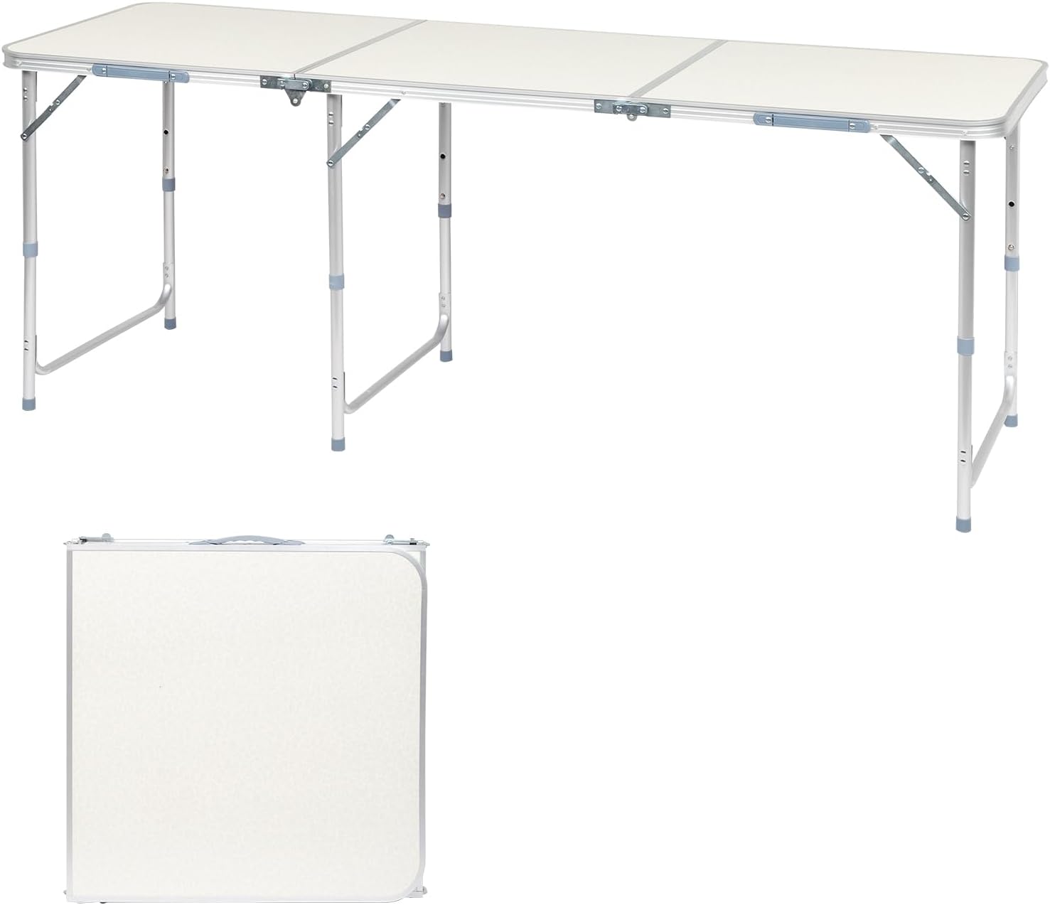 Outvita 6ft Portable Folding Camping Table, Outdoor Waterproof Adjustable Height Table, Aluminum Lightweight Suitcase Foldable Table for Picnic BBQ Beach Dining