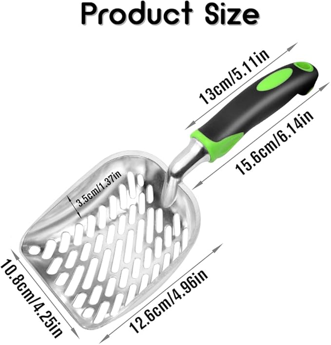 Cat Litter Scoop-Metal Cat Scooper-Long Handle Scoop,Cat Scooper-Poop Sifting-Mesh Shovel-Suitable for Cat Litter Box(Green)