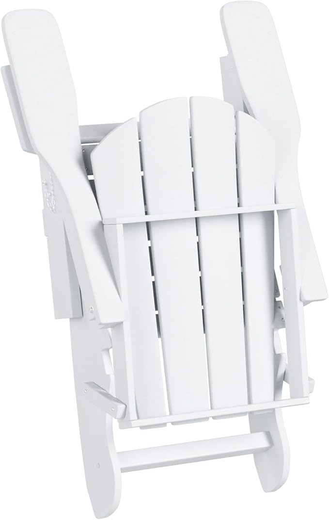 WO Home Furniture Adirondack Chairs Table Set of 3 PCS Outdoor Folding Chairs Coffee Table Weather/UV Resistant for Lawn, Garden, Bon Fire, Balcony (White)
