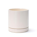 D'vine Dev 6 Inch Ceramic Planter Pot with Drainage Hole and Saucer, Indoor Cylinder Round Planter Pot, Oatmeal, 94-O-C-8