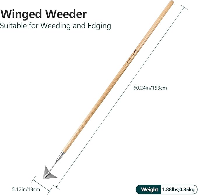 Berry&Bird Triangle Hoe, 60'' Winged Weeder Garden Hoes with Long Wood Handle, Gardener Stainless Steel Warren Hoe, Garden Weeder Hoe Tool for Quickly Weeding, Edging and Gardening Tools