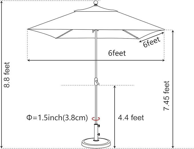 EliteShade USA 10-Year-Non-Fading 6x6Ft Square Market Umbrella Patio Outdoor Table Umbrella with Ventilation, Navy Blue