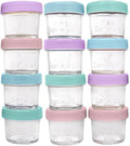 WeeSprout Baby Food Storage Glass Jars w/Lids (4 oz, 12 Pack) Pastel Variety, Snack, Reusable Small Containers, Fridge or Freezer, Microwave & Dishwasher Safe, Essentials for Infants