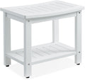 Psilvam Poly Lumber Shower Bench, Shower Stool with Storage Shelf, Shower Benches for Inside Shower Water Resistant & Non-Slip Design Shower Chair Seat for Bathroom, Living Room (White)