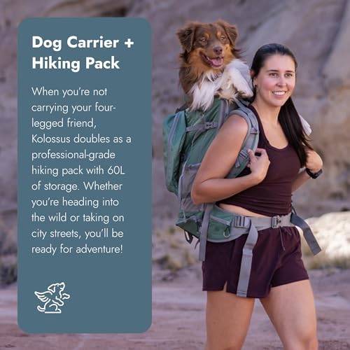 K9 Sport Sack Kolossus - XXL, Black - The Big Dog Backpack - Ideal for Dogs 26-29” Long - Fully Adjustable Pet Carrier - Doubles as a Professional-Grade 60L Hiking Pack