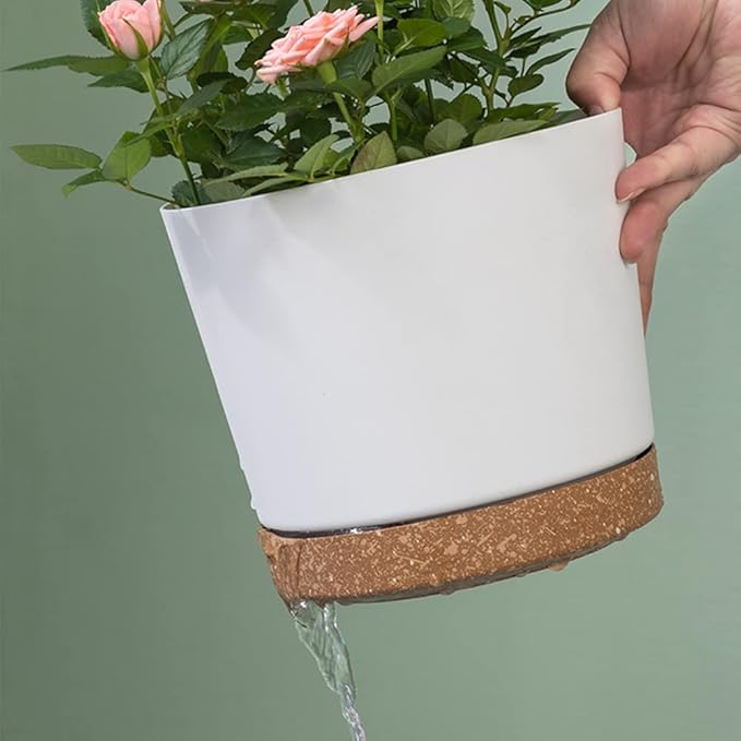 ZMTECH Set of 6 Self Watering Plastic Plant Pots, 6.5in Diameter x 6.1in Height, Modern Decorative Flower Pots for Indoor Outdoor House Plants, Succulents, Flowers (White+Green+Blue)