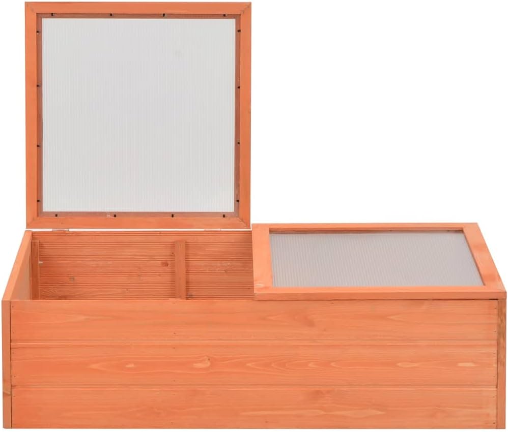 Wooden Garden Portable Greenhouse Sturdy Cold Frame Raised Plants Bed Protection with 2 PC Boards and Openable Top Door Raised Flower Planter Box 39.4"x19.7"x13.4"