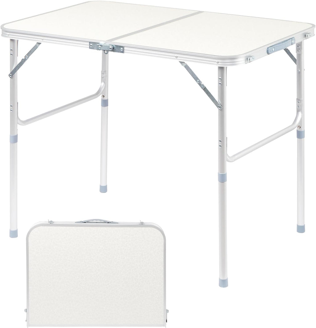 Outvita 3ft Portable Folding Camping Table, Outdoor Waterproof Adjustable Height Table, Aluminum Lightweight Suitcase Foldable Table for Picnic BBQ Beach Dining