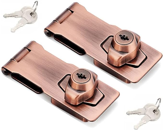 2 Packs Keyed Hasp Locks Twist Knob Keyed Locking Hasp for Small Doors, Cabinets and More,Stainless Steel Steel, Hasp Lock Catch Latch Safety Lock Door Lock with Keys (4inch, Copper)