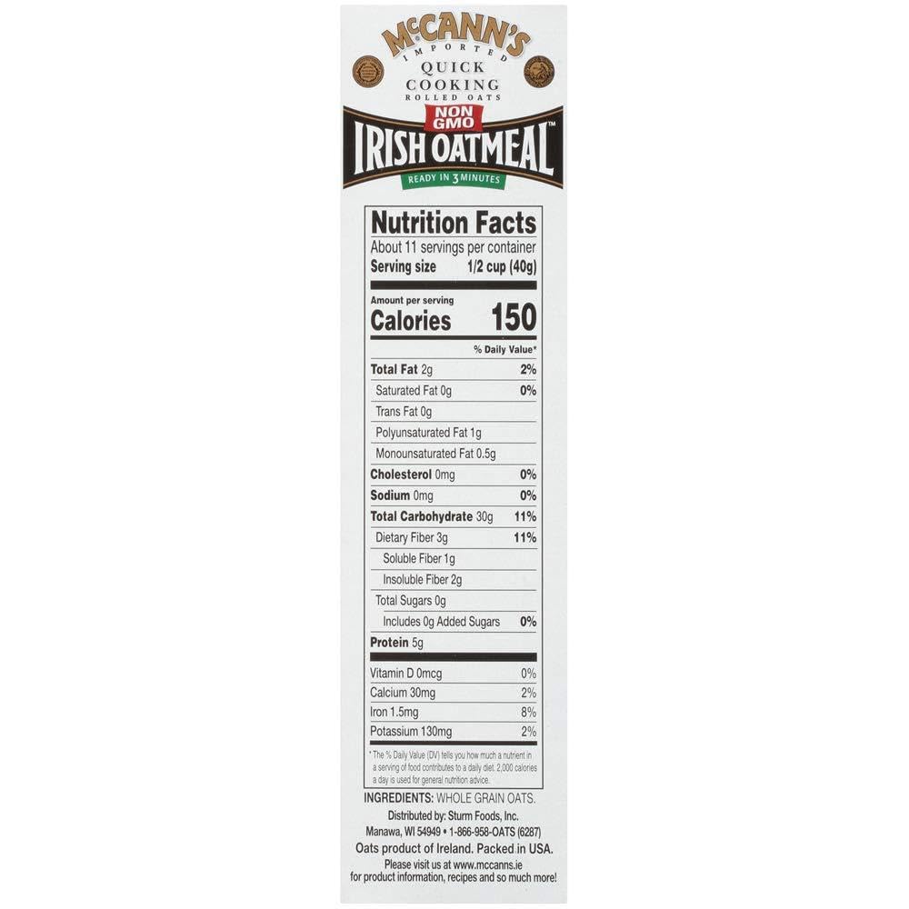 McCann's Irish Oatmeal Quick Cooking Rolled Oats, 16 oz, Case of 12
