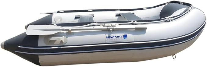 Newport 8ft 10in Dana Inflatable Sport Tender Dinghy Boat - 3 Person - 10 Horsepower - USCG Rated, White/Gray
