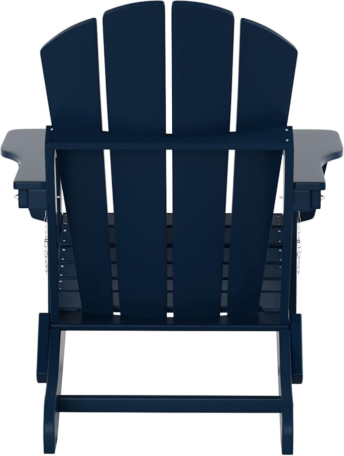 WO Home Furniture Adirondack Chairs Table Set of 3 PCS Outdoor Folding Chairs Coffee Table Weather/UV Resistant for Lawn, Garden, Bon Fire, Balcony (Navy Blue)