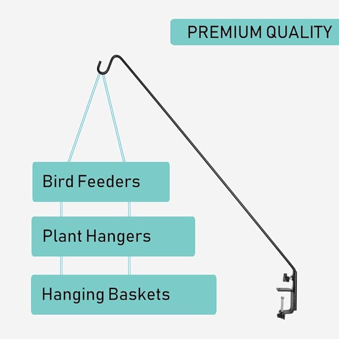 Ashman Deck Hook 32-Inch (2 Pack), Double Forged Solid Metal Single Piece Rod, Ideal for Bird Feeders, Plant Hangers, Coconut Shell Hanging Baskets, and Lanterns.