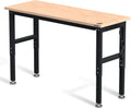WORKPRO 60" Adjustable Workbench, Rubber Wood Top Heavy-Duty Workstation, 2000 LBS Load Capacity Hardwood Worktable with Power Outlets, for Workshop, Garage, Pack of 2
