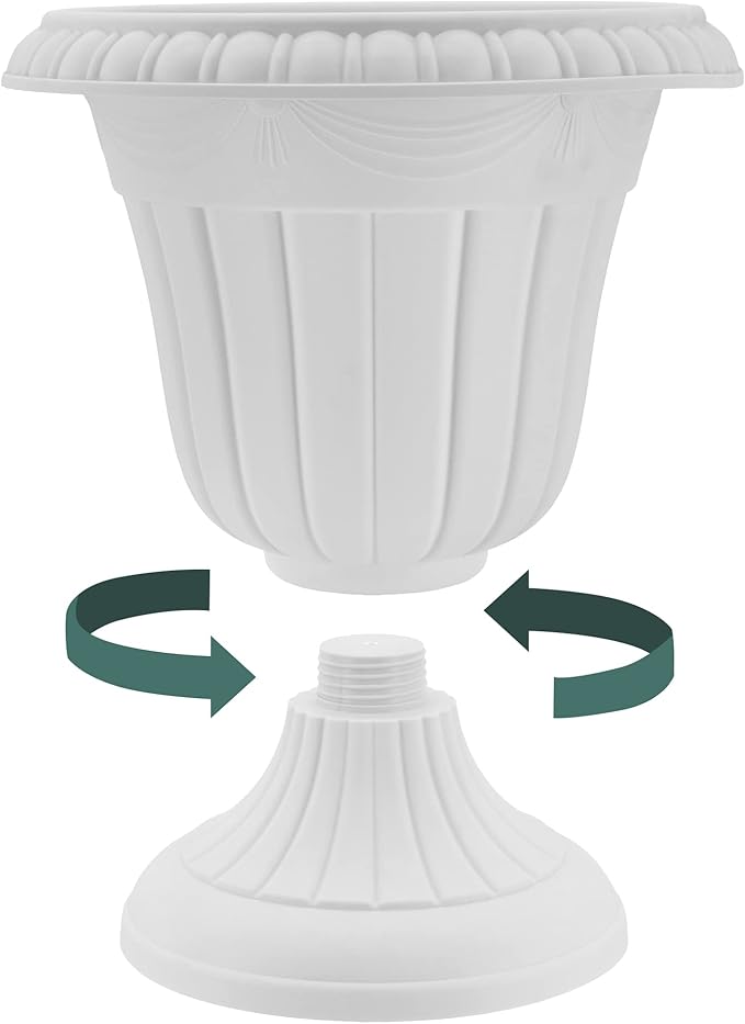 PL10BK Classic Traditional Plastic Urn Planter Indoor/Outdoor, 15" x 13", Black