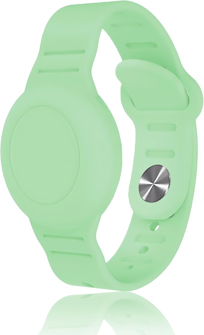Kids Waterproof Airtag Bracelet Compatible with Apple AirTag, Hidden Silicon Protective Case for Air Tag GPS Tracker Holder, Adjustable Anti-Lost Watch Band for Toddler Child (Green)