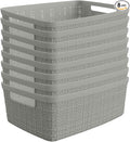 Curver Jute Decorative Plastic Organization and Storage Basket Perfect Bins for Home Office, Closet Shelves, Kitchen Pantry and All Bedroom Essentials, Small, Grey, Set of 8
