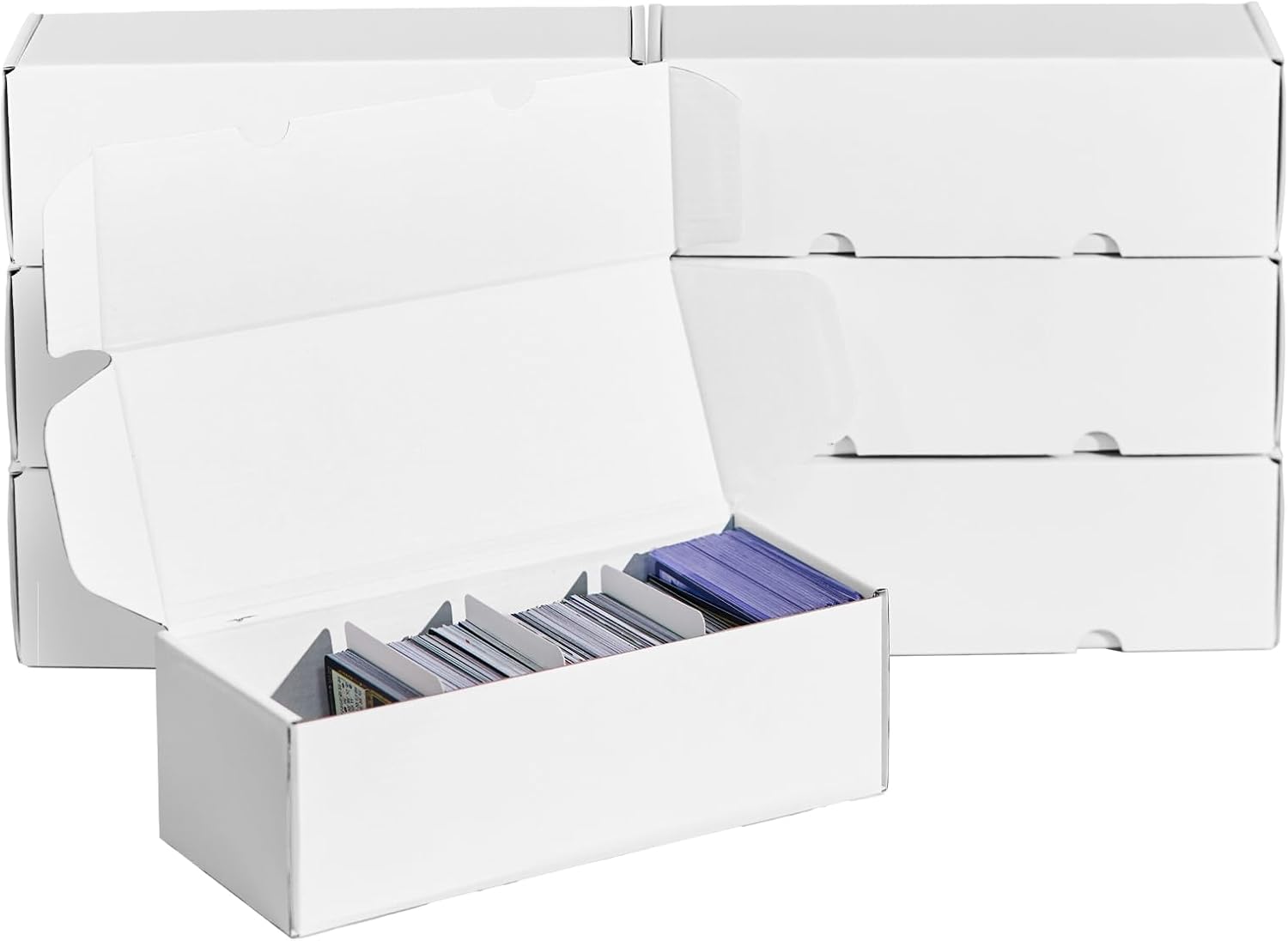 NUMINA 7 Pack 600 Card Storage Box Organizer for Trading Card Collection, Heavy Duty Sports Cardboard Box, Trading Gaming Cards Storage Box with Adjustable Dividers
