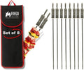 Fuego Skewers for Grilling - 17" Stainless Steel Flat Blade with Push Slider | Reusable & Dishwasher Safe | BBQ Skewers and Shish Kabob | Set of 8
