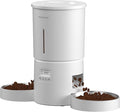Dual Automatic Cat Feeder 2 Cats,6 Meals/Day,12 Portions/Meal,4.2L Dual Power Double Bowls Feeder,Dry Food Auto Pet Dispenser,10S Voice Record,Flexible Schedule Timer(White,Stainless Dual Bowls)