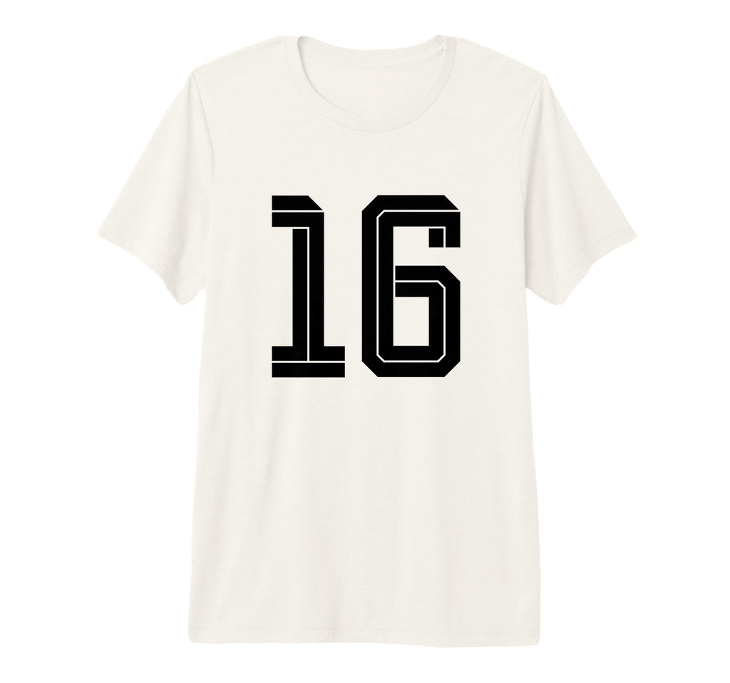 16 White Number 16 Sports Fan Soccer T-Shirt - Casual Everyday Wear Unisex