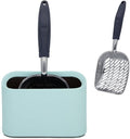 Aluminum Cat Litter Scoop in Holder, Non-Stick Cat Poop Scooper with Holder, Fast Sifting Kitten Poop Lifter and Caddy (Blue)