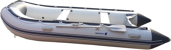 Newport 12ft 6in Catalina Inflatable Dinghy Boat Transom Sport Tender - 6 Person - 20 Horsepower USCG Rated, White/Gray