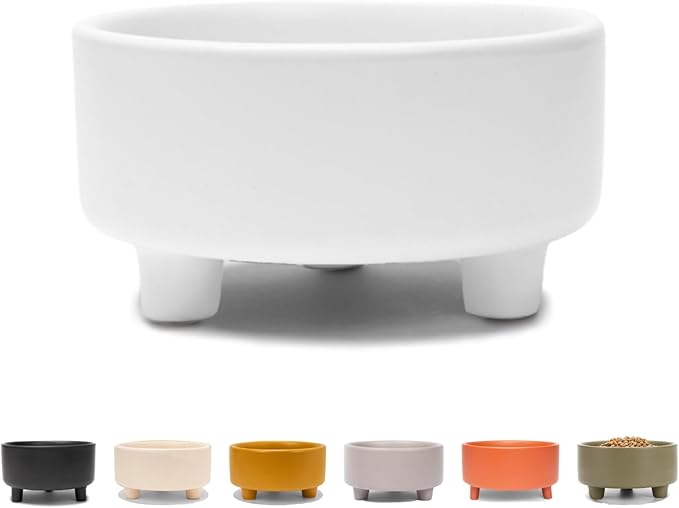Waggo Uplift Ceramic Dog Bowl for Small Medium and Large Breeds - Heavyweight and Durable Pet Food and Water Dish Crock, Dishwasher Safe, Modern, Elevated Feeder (White, Small)