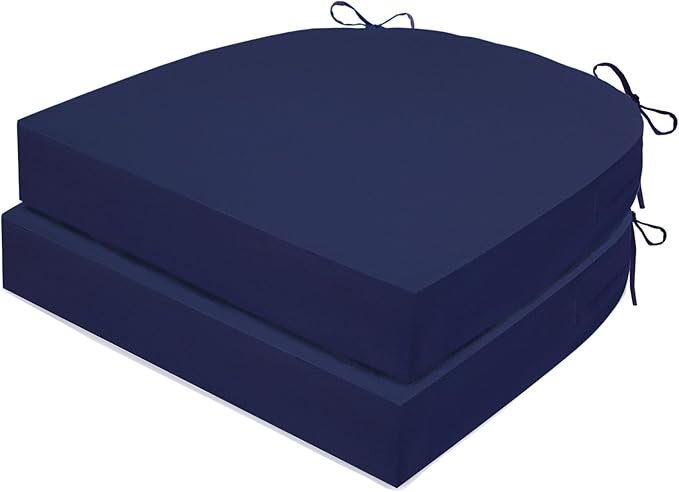 Outdoor Chair Cushions Set of 2, Waterproof Foam Patio Seat Cushions with Ties for Garden Sofa & Dining Furniture, 3-Year Color Fastness, 16x17x2 Inch, Blue