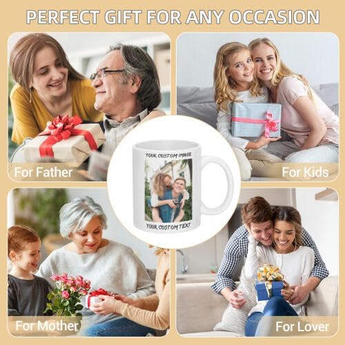 Personalized Coffee Cup with Photo, Logo or Text - Custom Both Sides Printed Mug for Him & Her - Unique Customized Gifts with Names - White/Red
