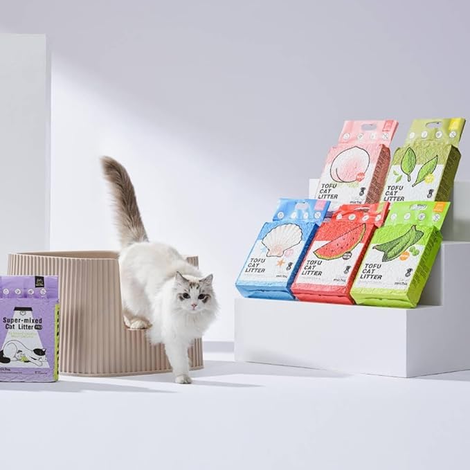 Tofu Cat Litter Natural Clumping Tofu Cat Litter, Fast Clumping and Easily Scoop-able 5.5lb/88oz 5 Scents - Greentea, 4 Pack