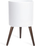 D'vine Dev 12 Inch Planter Pot with Stand, Mid-Century Tall Plant Pot with Legs for Indoor Plants, Large, White, 88-O-C-1