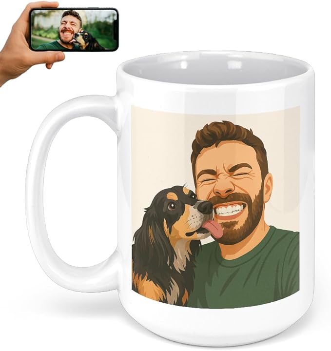 Personalized Coffee Mug, Custom Drawing Portrait Gift, Funny Customized Coffee Gift for Men & Women, Custom Mugs with Pictures, White 15oz Father's Day Mug