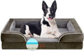 Comfort Expression Orthopedic Memory Foam Dog Beds, Waterproof Dog Beds Large Sized, Washable Dogs Beds with Removable Cover, Pet Sofa Couch with Bolster(Large,Olive Green)