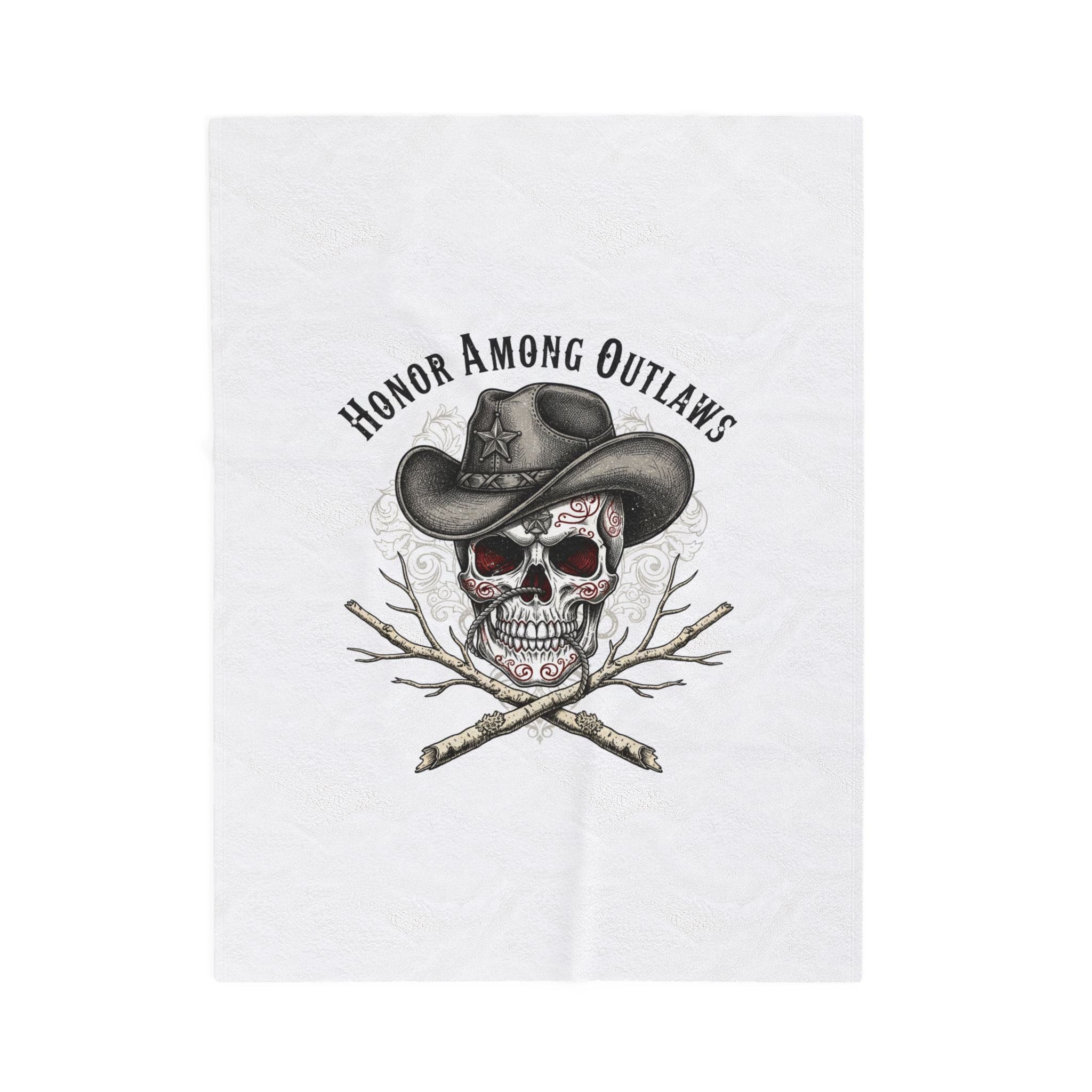 Western Skull Illustration Velveteen Plush Blanket | Western-Gothic, gothic Americana