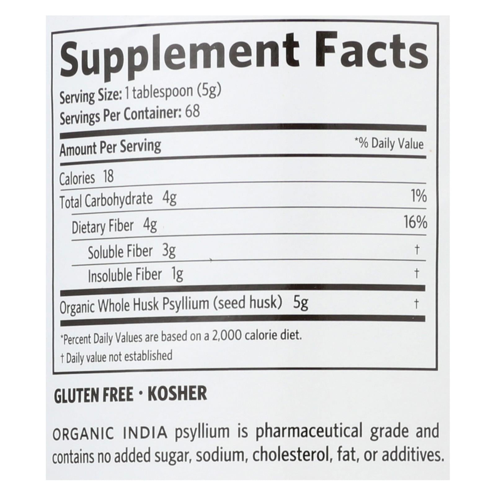Organic India Fiber Harmony Psyllium Whole Husk, 12 Oz.