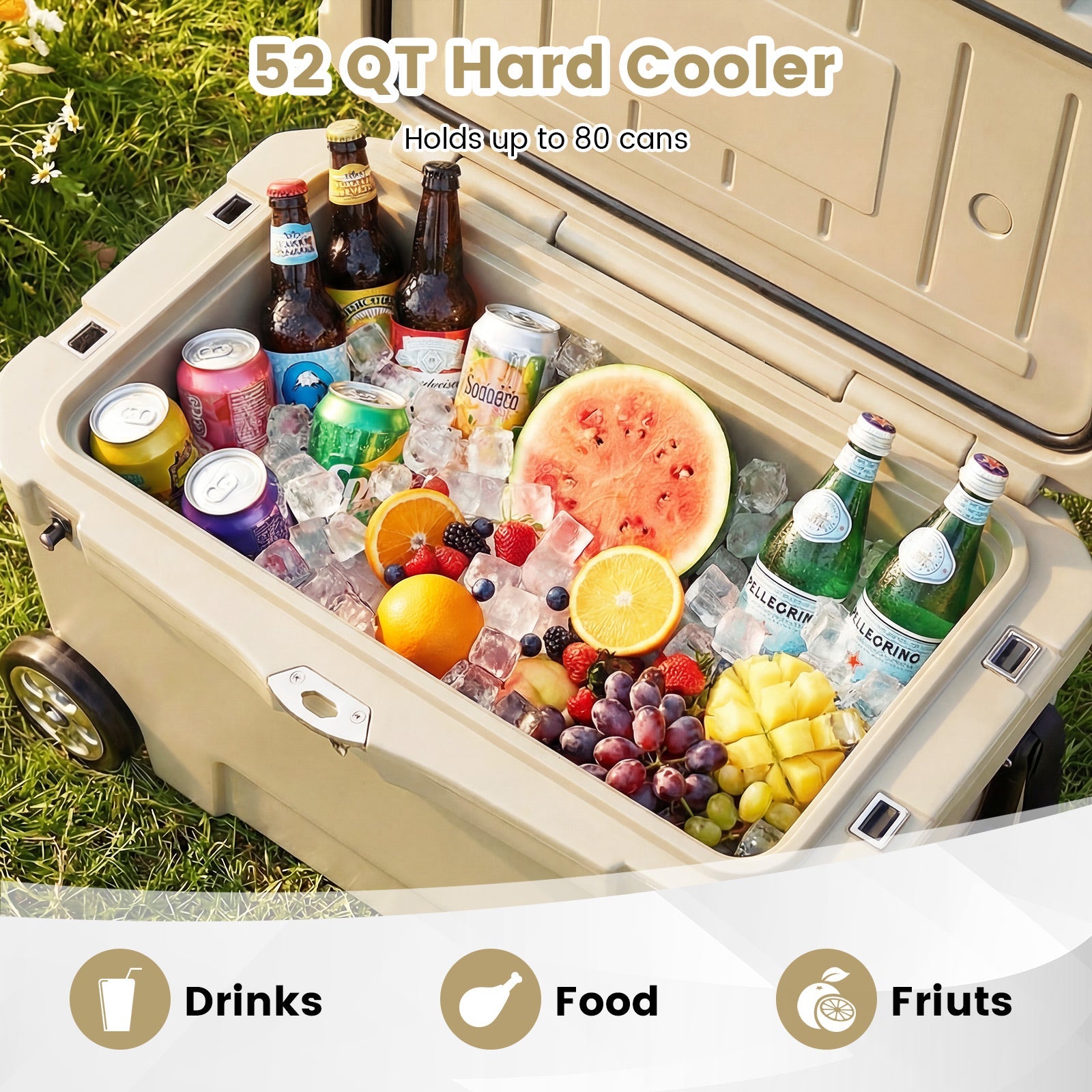 52 Quart Portable Hard Cooler with 6-Day Ice Retention and Wheels