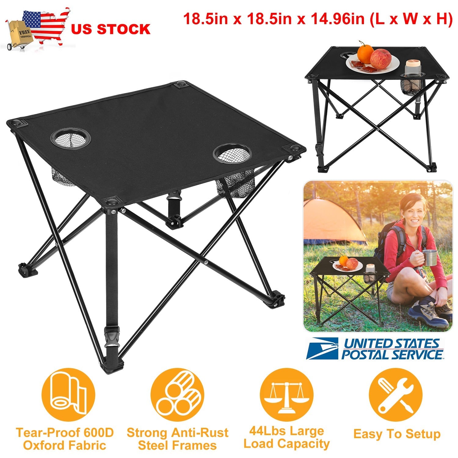2Pcs Foldable Camping Table Portable Picnic Table Lightweight Travel Desk with 2 Cup Holders/Table Carrying Bag
