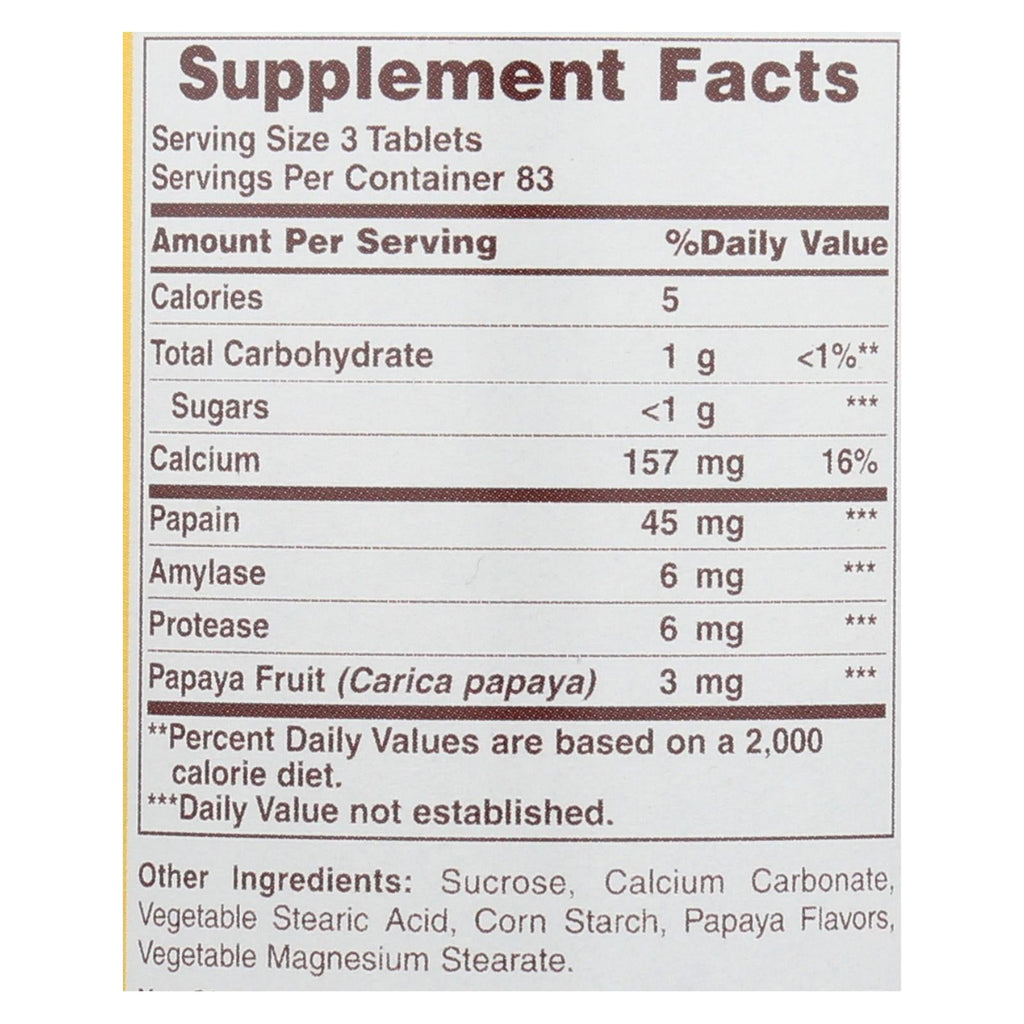 American Health Original Papaya Enzyme Chewable 250 Tablets