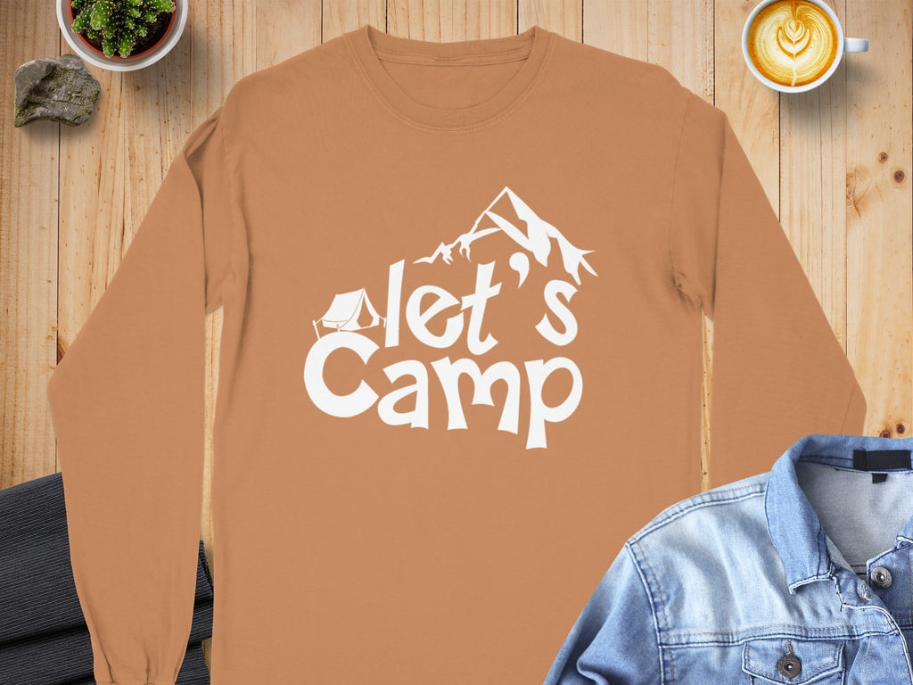 Let's Camp Tent and Mountain Design Adventure Long Sleeve T-Shirt