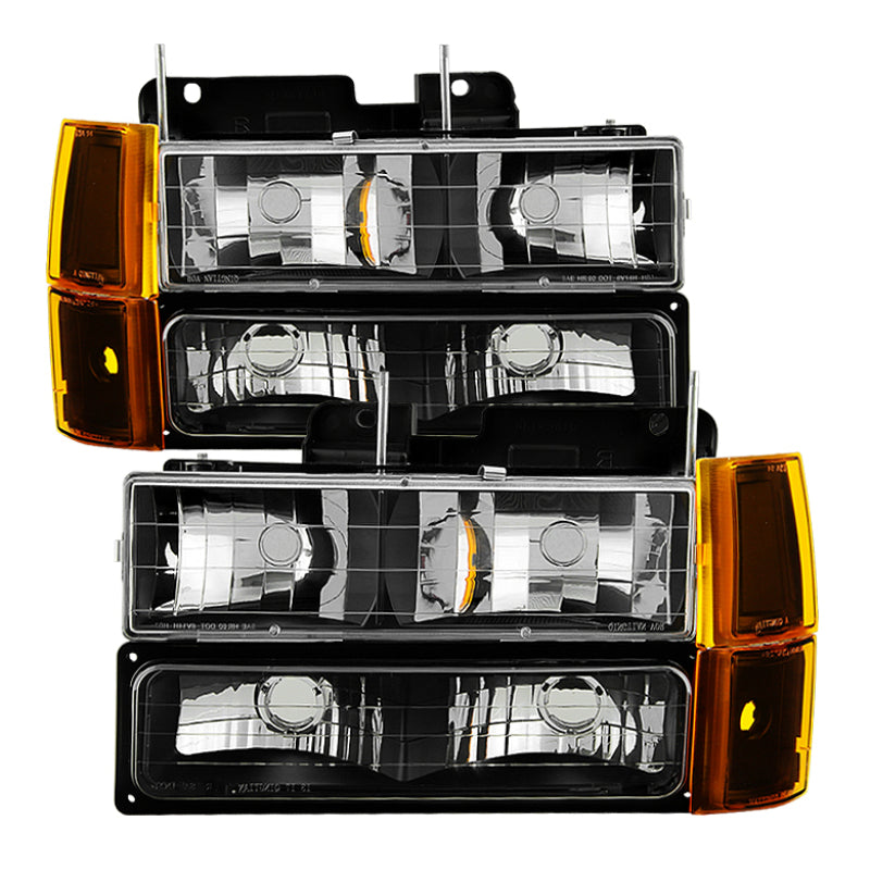 SPYDER Xtune GMC Yukon 94-99 Headlights w/ Corner & Parking Lights 8pcs Sets -Black HD-JH-GCK94-AM-BK-SET 9034442