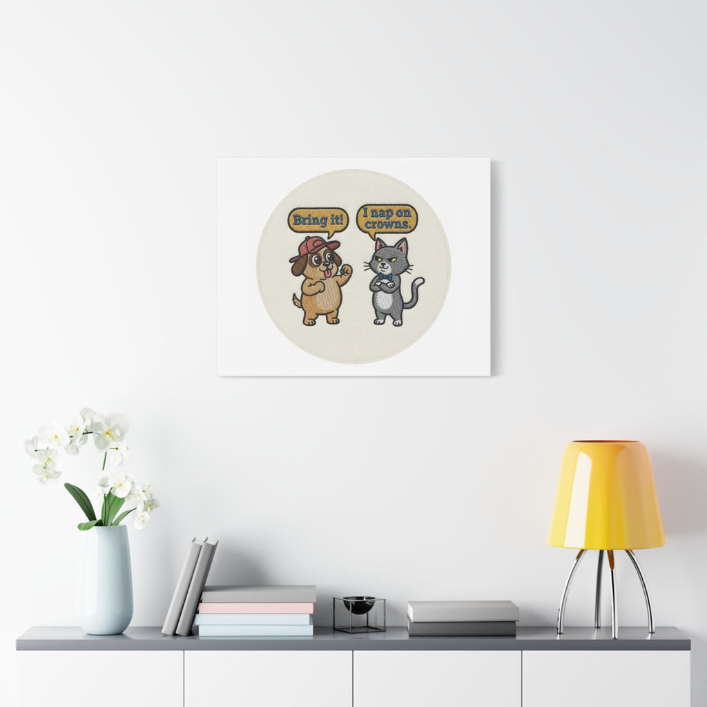Funny Cat vs Dog Canvas | Pet Rivalry Wall Art