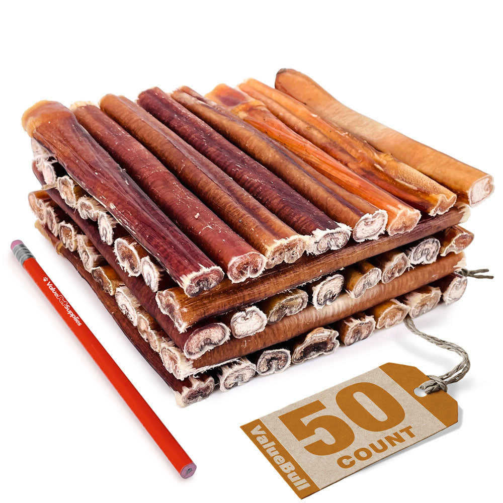 ValueBull USA Bully Sticks for Large Dogs, Thick 6 Inch, 50 Count