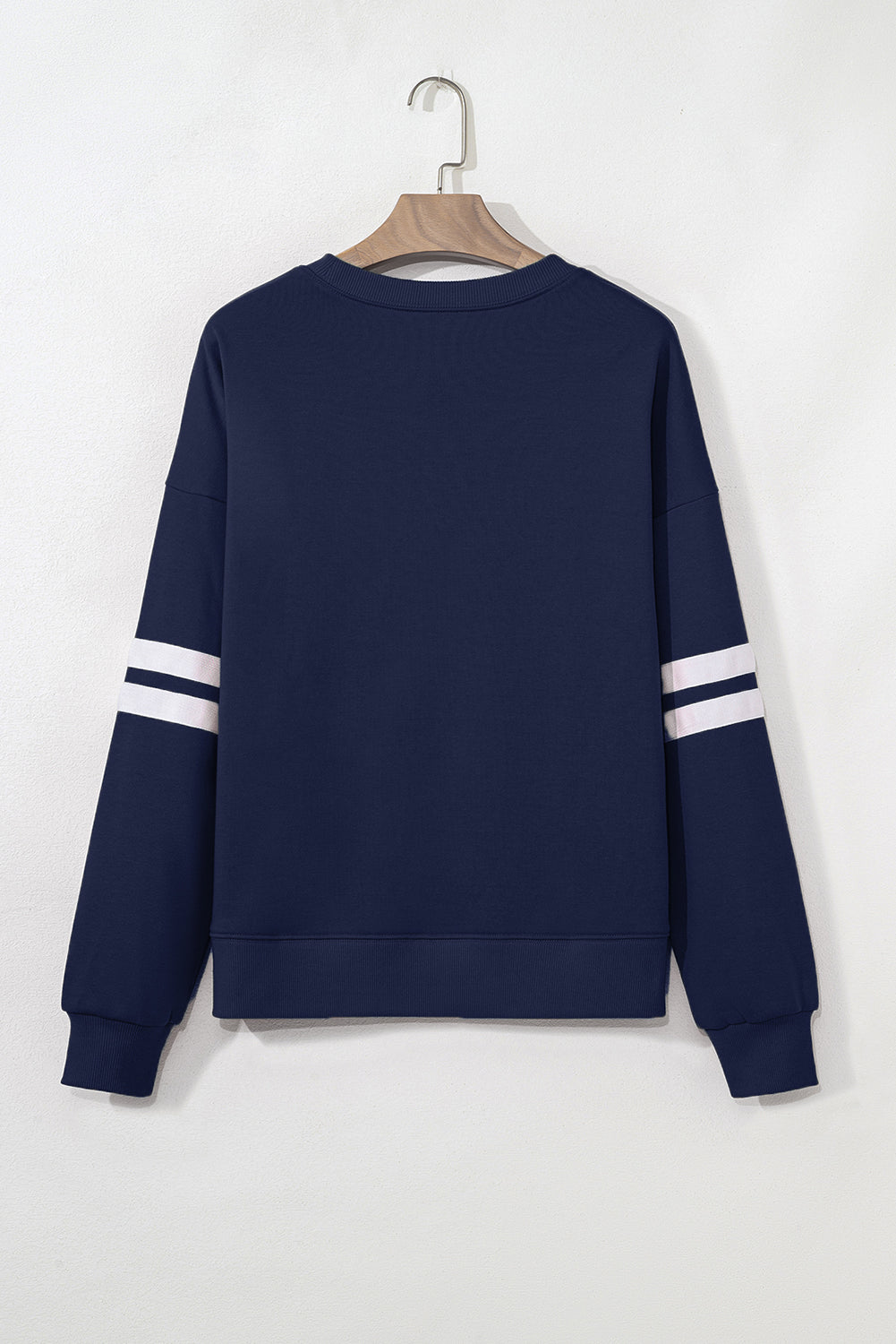 Fiery Red Preppy Striped Sleeve Loose Sweatshirt