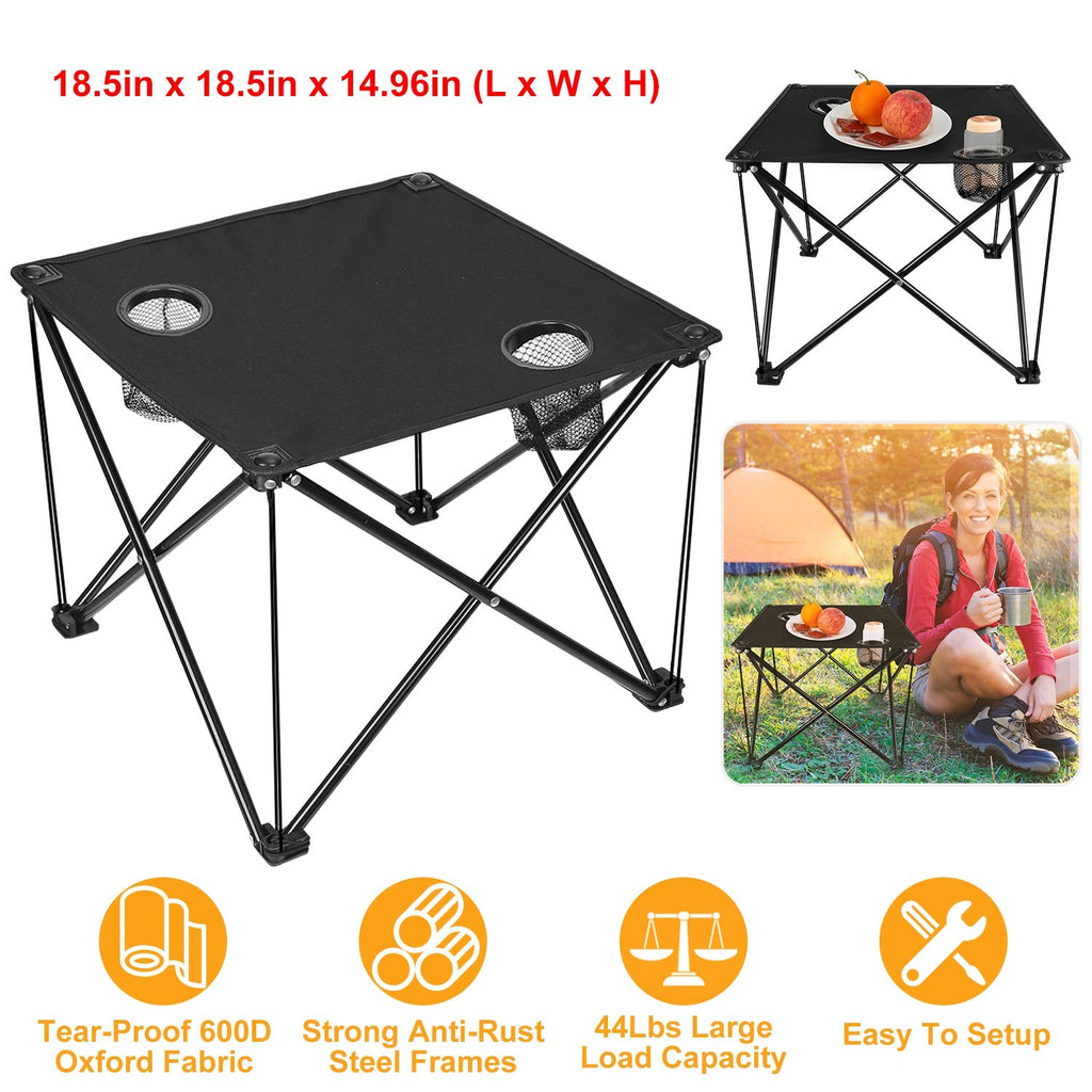 2Pcs Foldable Camping Table Portable Picnic Table Lightweight Travel Desk with 2 Cup Holders/Table Carrying Bag