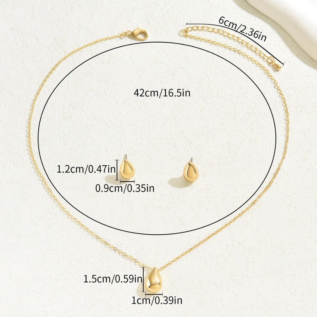 Sweet Fresh Style Women Jewelry Set, Niche Geometric Water Drop Design Matching Clavicle Necklace & Earrings, Versatile Daily Neck Ear Ornaments