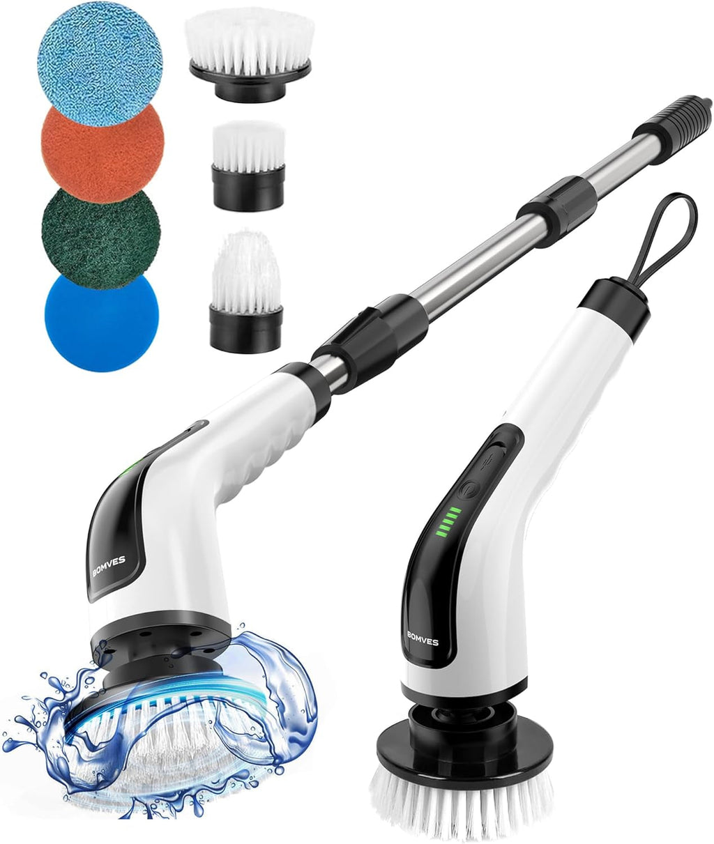 Electric Spin Scrubber, Cordless Cleaning Brush Scrubber for Home, 8 Replaceable Brush Heads-90Mins Work Time, 3 Adjustable Size, 2 Speeds for Bathroom Shower Bathtub Glass Car