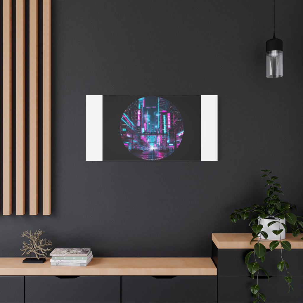 Neon Cyberpunk Cityscape Canvas | synthwave skyline, future city art